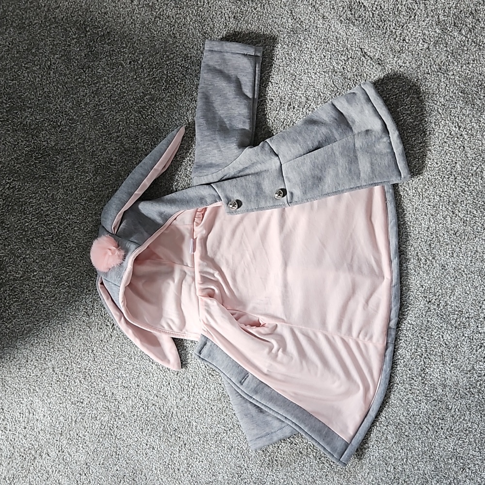 Grey/pink girls bunny jacket (12-18m) - Picture 2 of 3